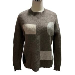 The Cashmere Project Cashmere Pullover Mock Neck Color Block Tan Sweater Med